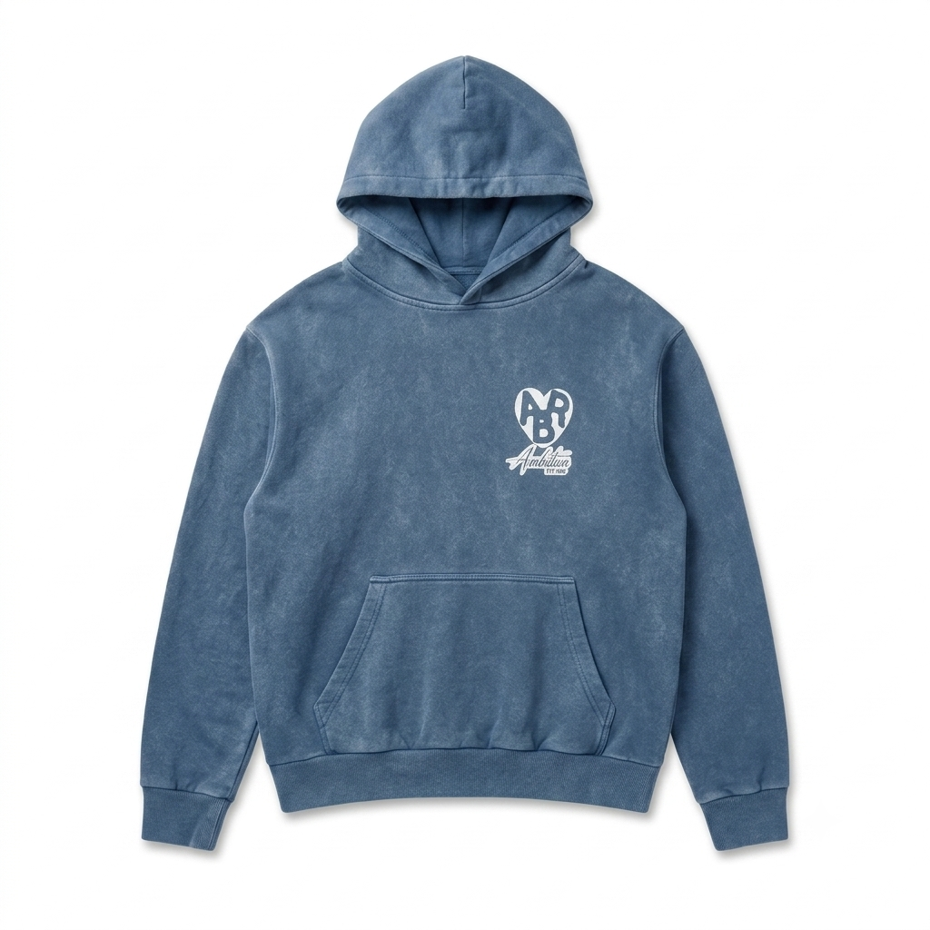 ABR Store BDKZ Signature Streetwear Hoodie in washed blue, unisex design with comfortable fit and casual style.