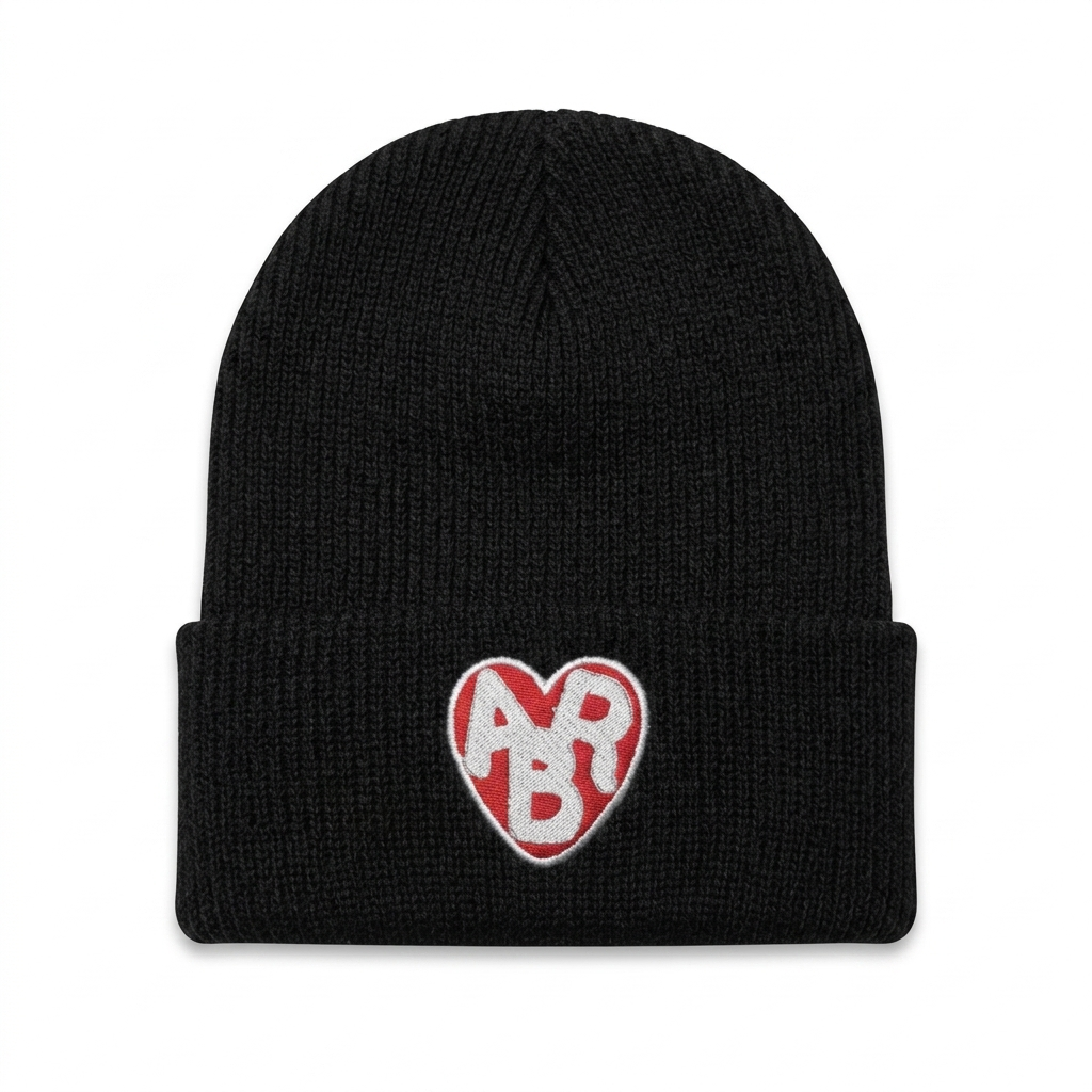 Black ABR Beanie by The ABR Store, featuring a snug fit and soft knit fabric, perfect for cold weather.