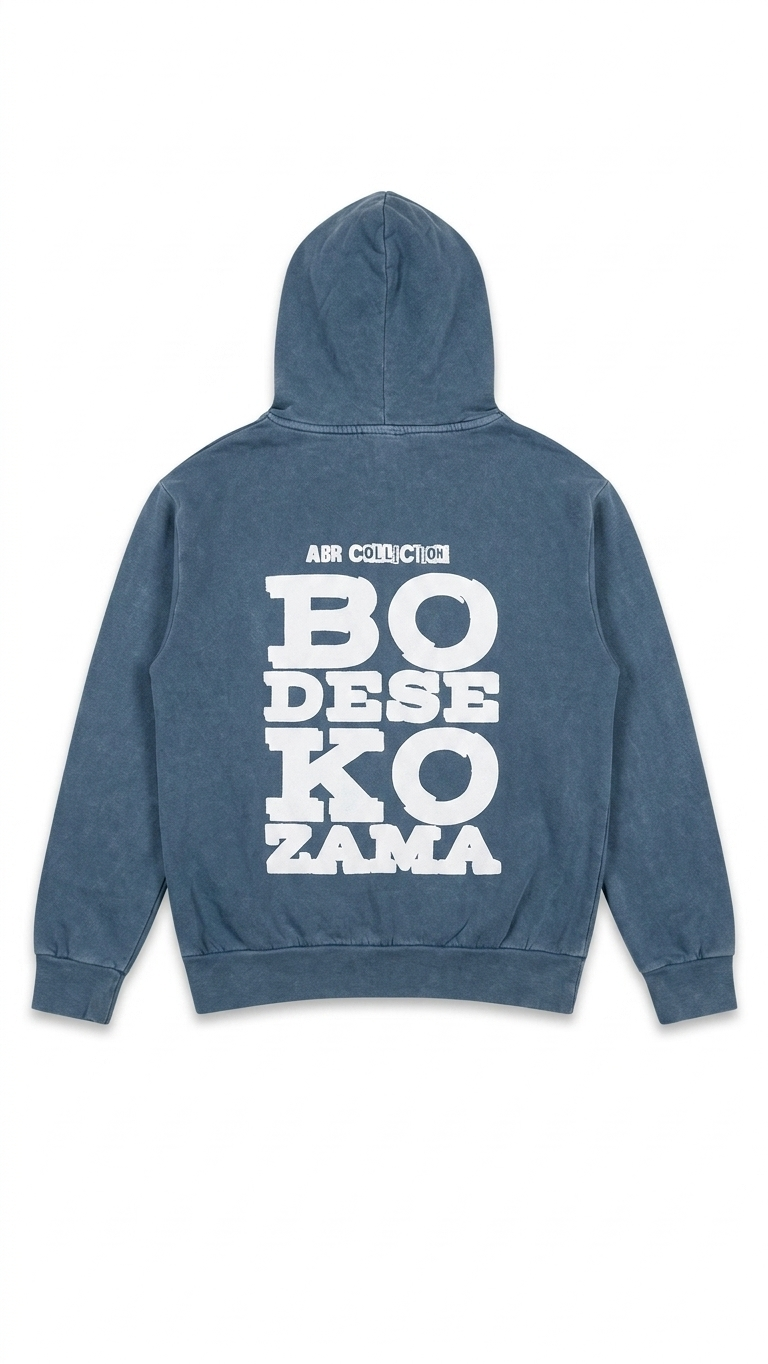 ABR Store BDKZ Signature Streetwear Hoodie in washed blue, unisex design with comfortable fit and casual style.