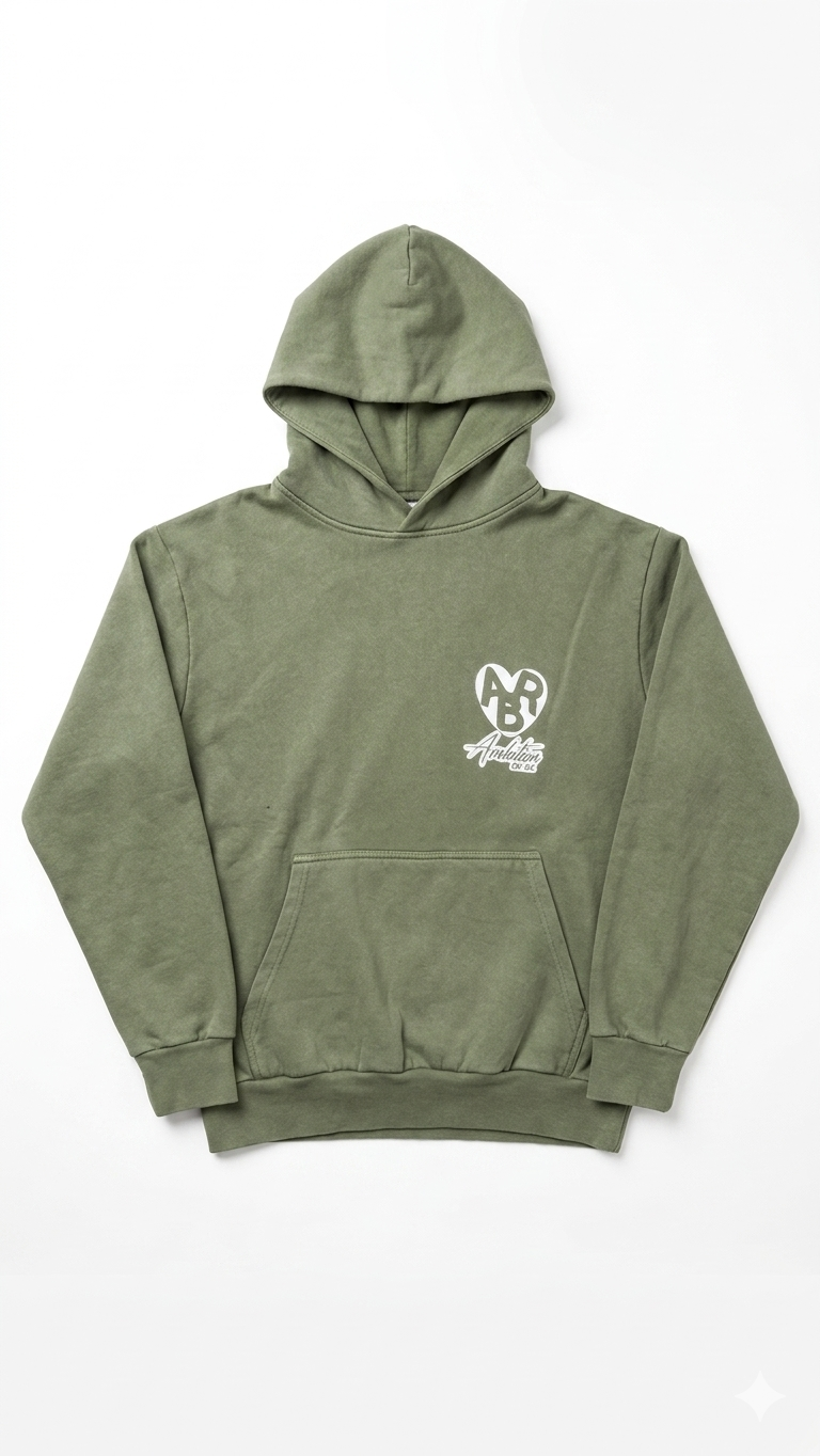 Washed green BDKZ Signature Streetwear Hoodie by ABR Store, unisex design with a relaxed fit and comfortable fabric.